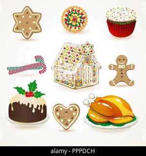 Set di gustoso Natale icone. Illustrazione Vettoriale. Illustrazione Vettoriale