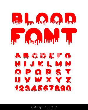 Font di sangue per la festa di Halloween. Liquido rosso lettera. Terribile alfabeto. Orrore ABC Illustrazione Vettoriale