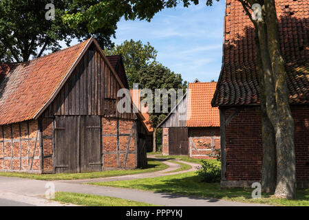 Fienile trimestre, Schlusselburg an der Weser, Petershagen, Minden-Luebbecke, Est Westphalia-Lippe, Germania, Schlüsselburg an der Weser Foto Stock