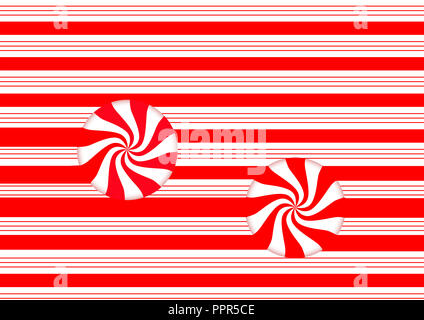 Candy striped design con moto vorticoso di colore rosso e bianco menta piperita hard candy illustra le vacanze di Natale in tema. Immagine di sfondo. Questo è un illustrat Foto Stock