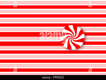 Candy striped design con moto vorticoso di colore rosso e bianco menta piperita hard candy illustra le vacanze di Natale in tema. Immagine di sfondo. Questo è un illustrat Foto Stock