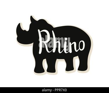 Silhouette di rhino su uno sfondo bianco. Illustrazione Vettoriale. La calligrafia l'iscrizione. Illustrazione Vettoriale