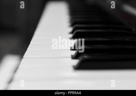 Sintetizzatore tasto di pianoforte scheda vista laterale.elettronico professionale tastiera midi con il bianco e nero delle chiavi. Foto Stock