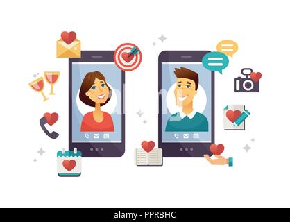 Online dating app - moderno vettore illustrazione colorata Illustrazione Vettoriale