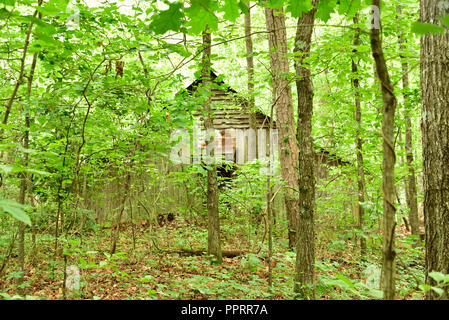 Vecchia piantagione mezzadri dell abitacolo o cabina slave, situato vicino al maestoso oakes mansion di Clayton County, Jonesborough Georgia. Foto Stock