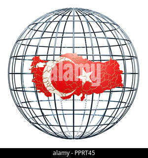 Mappa turco sul globo terrestre. 3D rendering isolati su sfondo bianco Foto Stock