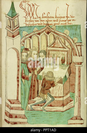 Barlaam inginocchiata davanti a un altare con Giosafat nelle vicinanze; seguace di Hans Schilling, Tedesco, attivo 1459 - 1467) Foto Stock