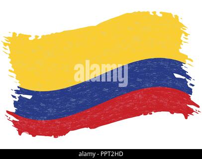 Bandiera della Colombia, Grunge Abstract Tratto di pennello isolato su uno sfondo bianco. Illustrazione Vettoriale. Illustrazione Vettoriale