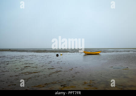 Lone dory su una mattina nuvoloso, Brewster, Cape Cod, Massachusetts, STATI UNITI D'AMERICA. Foto Stock