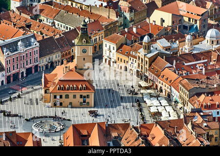 Vista aerea del Brasov Città Vecchia, Transilvania, Romania Foto Stock