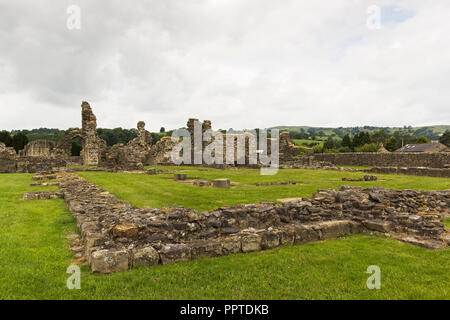 Rovine del monastero Cisterian Sawley Abbey, nel villaggio di sawley, Lancashire, Regno Unito Foto Stock