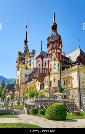 Il Castello di Peles, Sinaia, Transilvania, Romania Foto Stock