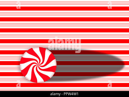 Candy Striped design con swirling rosso e bianco menta peperita dura caramella illustra il tema delle vacanze di Natale. Immagine di sfondo. Foto Stock