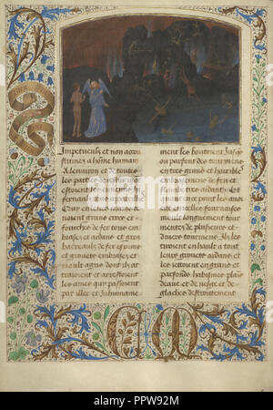 Il tormento degli infedeli e degli eretici; Simon Marmion, fiammingo, attivo 1450 - 1489, Valenciennes, Francia; 1475; colori a tempera Foto Stock