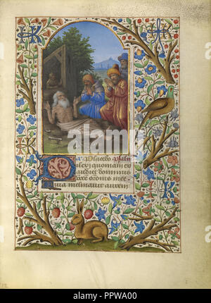 Lavoro sul mucchio di letame; Jean Bourdichon, francese, 1457 - 1521, Tours, Francia; circa 1480-1485; tempere, oro, e l'inchiostro Foto Stock