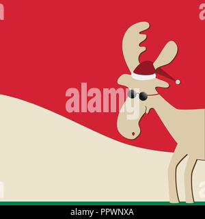 Scheda di Natale con la Elk in rosso e marrone Illustrazione Vettoriale