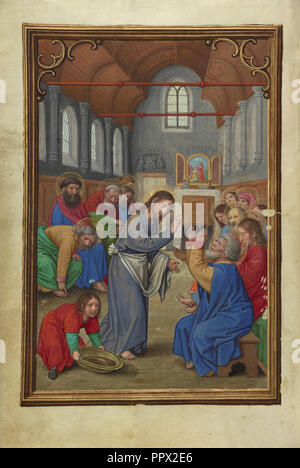 Cristo lavando i piedi degli apostoli; Simon Bening, fiammingo, circa 1483 - 1561, Bruges, Belgio; circa 1525-1530; colori a tempera Foto Stock