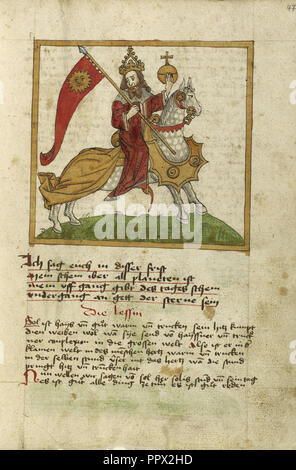 Il sole rappresentato come un imperatore a cavallo; Augsburg, Germania; poco dopo il 1464; acquarello e inchiostro su carta Foto Stock