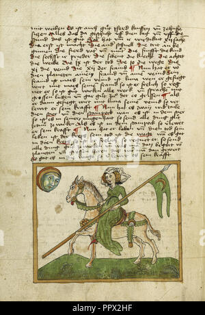 La luna viene rappresentata come una donna a cavallo; Ulm, Germania; poco dopo il 1464; acquarello e inchiostro su carta Foto Stock