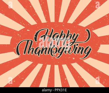 Disegnata a mano felice ringraziamento tipografia lettering poster. Celebrazione preventivo su sfondo a trama per la Postcard, icona, logo o badge. Festa d'autunno vettore calligrafia vintage testo con corona Illustrazione Vettoriale