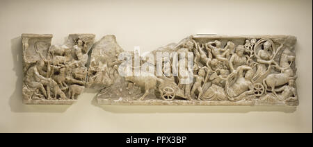 Pannello di sarcofago con il mito di Endimione e Selene; Impero Romano; circa 210; blu-grigio marmo; 54,3 × 10,2 × 214 cm Foto Stock