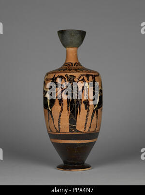 Attico Black-Figure Lekythos; attribuita al Gruppo di Leagros, greco, soffitta, attivo 525 - 500 A.C., Atene, Grecia; circa 500 A.C. Foto Stock