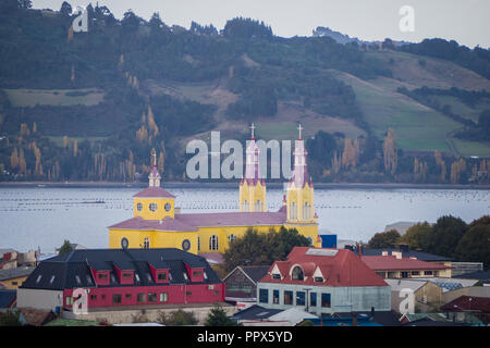 La chiesa di San Francisco, Castro, Isola di Chiloe, Cile. Foto Stock