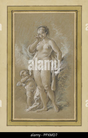 Venere ed Amore; François Boucher, francese, 1703 - 1770, Francia; circa 1750 - 1752; Nero, bianco, rosso, blu e verde di Chalk Foto Stock