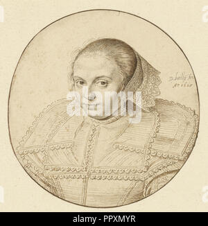Ritratto di una donna; David Bailly, Olandese, 1584 - 1657, Paesi Bassi; 1629; Penna e marrone chiaro e scuro inchiostro; framing in linea Foto Stock