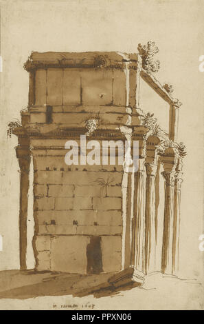 L'Arco di Settimio Severo, Roma; Cornelis van Poelenburgh, Olandese, circa 1594,1595 - 1667, 1623; Penna e inchiostro marrone e marrone Foto Stock