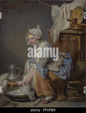 La lavandaia, La Blanchisseuse, Jean-Baptiste Greuze, francese, 1725 - 1805, Francia; 1761; Olio su tela; 40,6 × 33 cm Foto Stock