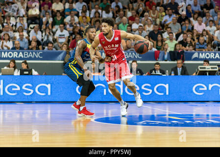 Andorra la Vella, Andorra. Il 28 settembre 2018. Andorra la Vella, Andorra. 28 de Setiembre de 2018. Liga ACB Endesa. En el partido entre Morabanc Andorra BC vs sede dell'UCAM Murcia de la Liga ACB Endesa Credito: Martin Silva Cosentino/Alamy Live News Foto Stock