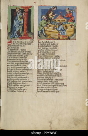 La colonna del peccato; la costruzione dell'arca; Regensburg, Baviera, Germania; circa 1400 - 1410; tempere, oro, argento Foto Stock