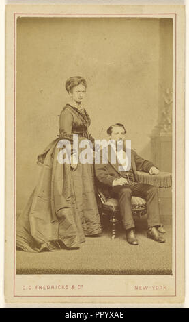 Coppia: donna, uomo con barba Vandyke seduto; Charles togliere Fredricks, americano, 1823 - 1894, 1870 - 1880; albume d'uovo Foto Stock