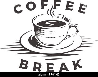 Tazza di caffè logo su sfondo bianco. Pausa caffè. Illustrazione Vettoriale