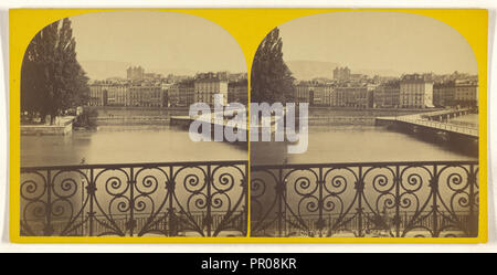 Pont des Bergues a Geneve; circa 1865; albume silver stampa, Svizzera Foto Stock