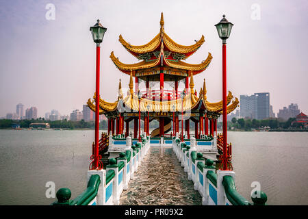 Vista ravvicinata di primavera e autunno i padiglioni lotus pond lago in Kaohsiung Taiwan HDR Foto Stock