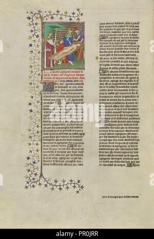 Nero Entra in pausa per un drink durante la mutilazione del suo corpo della madre; Parigi, Francia, Europa; circa 1413 - 1415; colori a tempera Foto Stock