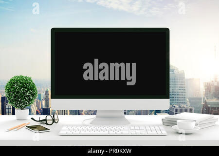 3D render dei moderni computer setup sul posto di lavoro Foto Stock