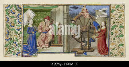 Filosofia consolante di Boezio e di fortuna girando la ruota; Coëtivy Master, Henri de Vulcop?, Francese, attivo circa 1450 - 1485 Foto Stock