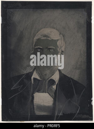 Ritratto di uomo con grandi bow tie; Stati Uniti; 1860 - 1880; colorate a mano tintype; foglio: 21,9 x 16,6 cm, 8 5,8 x 6 9,16 in Foto Stock
