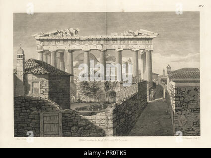 Vista del Portico Orientale del Tempio di Minerva ad Atene, chiamato il Partenone, i marmi di Elgin dal tempio Foto Stock