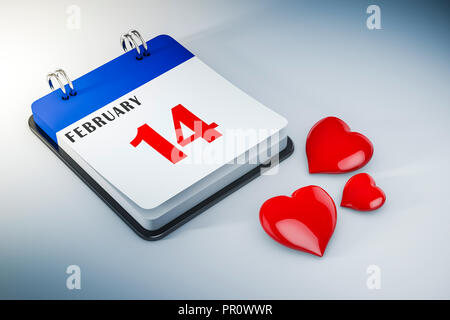 3d il giorno di San Valentino del calendario, concetto Foto Stock