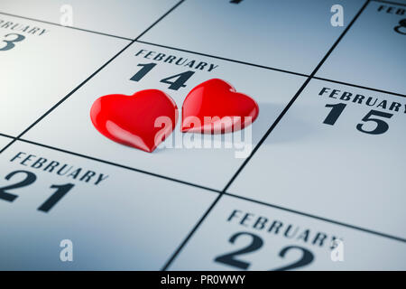 3d il giorno di San Valentino del calendario, concetto Foto Stock