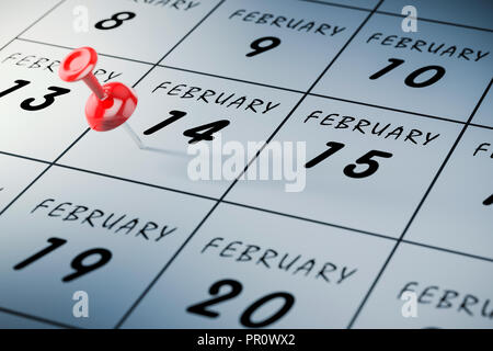 3d il giorno di San Valentino del calendario e il pin, concept Foto Stock