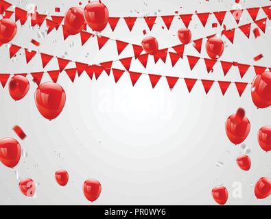 Palloncini rossi, coriandoli concetto. Celebrazione illustrazione vettoriale. Illustrazione Vettoriale
