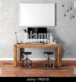 3D render di moderna impostazione sul posto di lavoro Foto Stock