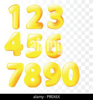 Cartoon palloncini doodle numeri. Arancione set di vettore Illustrazione Vettoriale