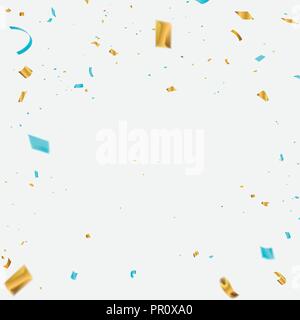 Celebrazione del modello dello sfondo con i confetti oro e blu ribbon. saluto di lusso ricca carta. Illustrazione Vettoriale