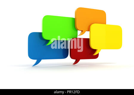 3d bolle colorate talk su sfondo bianco Foto Stock